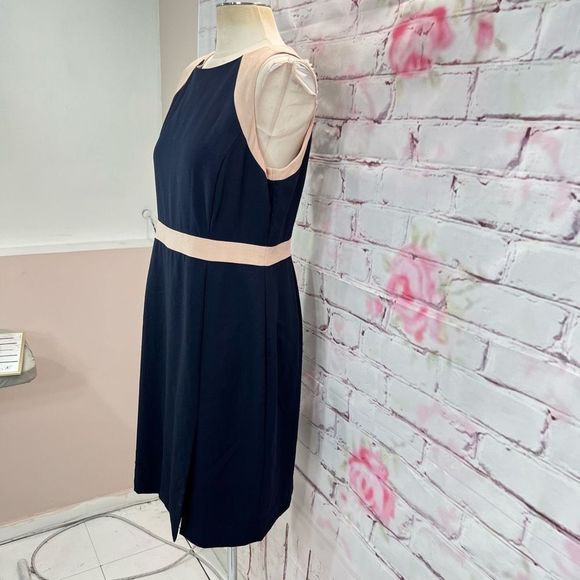 J. Crew Women's Sleeveless Nude Accents Front Slit Sheath Dress In Navy Size 12 - Picture 5 of 13